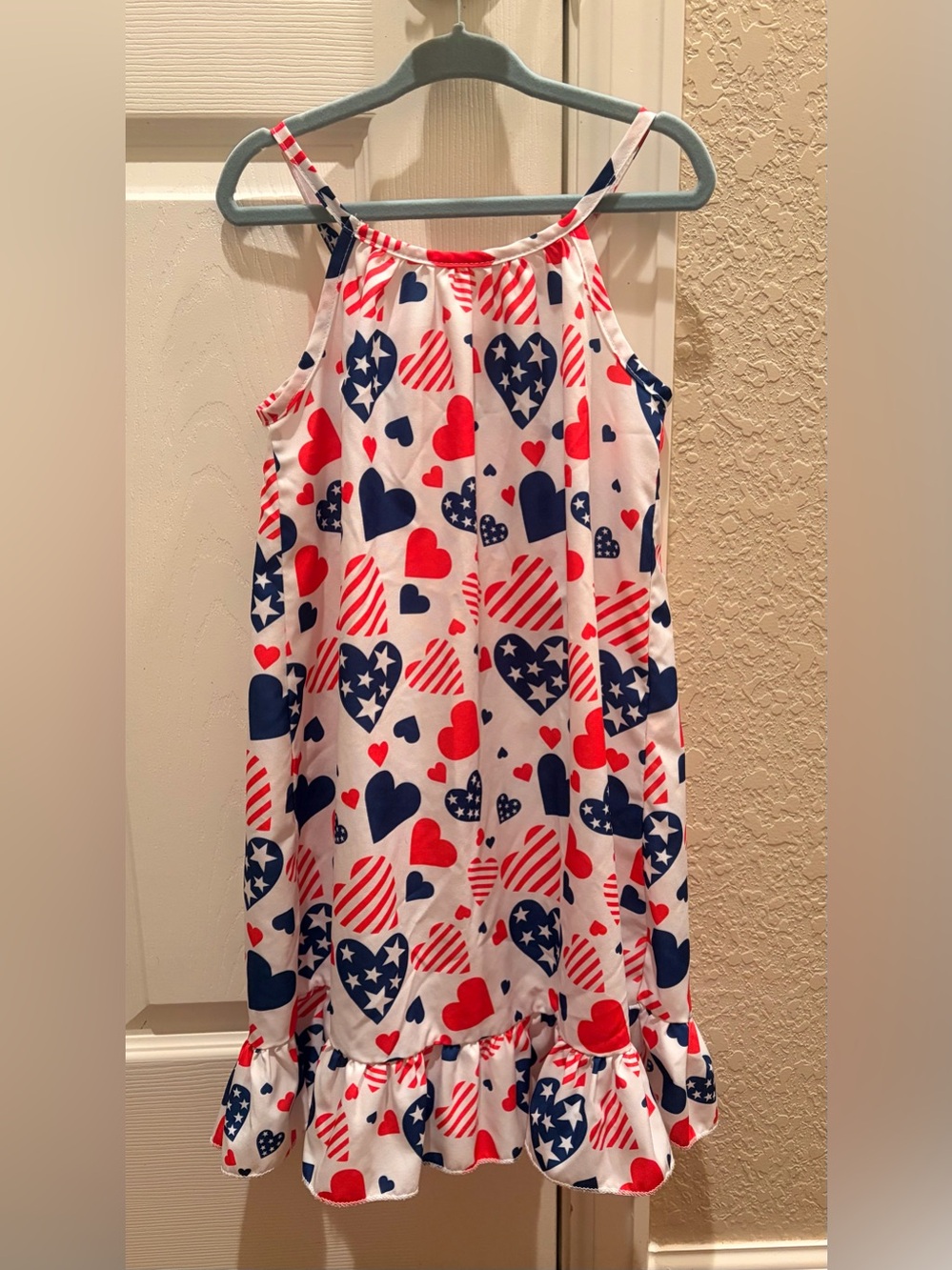 Girls Red White and Blue Heart Print Sundress